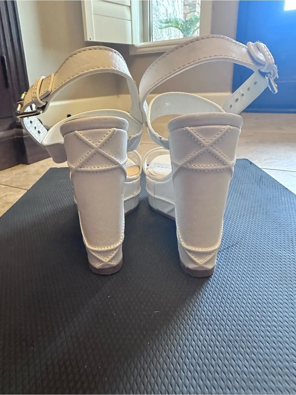 Dior White Leather Wedge Sandals with Ankle Strap Size 38.5